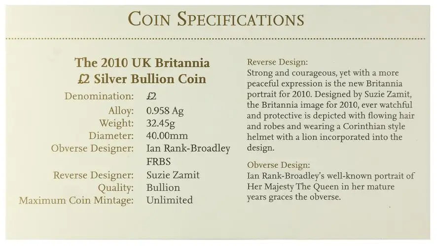 2010 Britannia 1 oz Silver Bullion Coin - In Box - Pre-Owned certificate