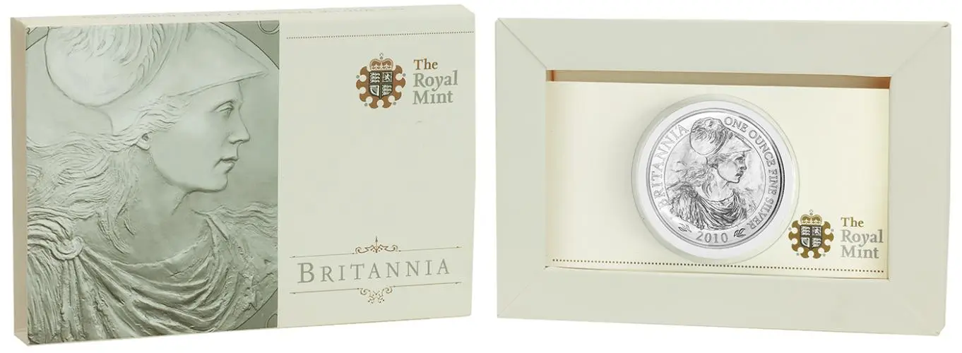 2010 Britannia 1 oz Silver Bullion Coin - In Box - Pre-Owned reverse box
