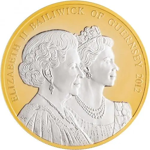 2012 Queen Elizabeth II Gold Proof 5 Ounce Diamond Jubilee Guernsey Coin obverse