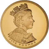 2002 Gold Proof Golden Jubilee £5 Coin obverse in capsule