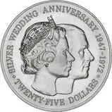 1972 Silver Cayman Islands Silver Wedding Anniversary $25 UNC
