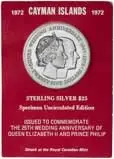 1972 Silver Cayman Islands Silver Wedding Anniversary $25 UNC 20644