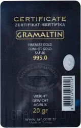 Istanbul Altin Refinery Gold 20 Gram Bar reverse