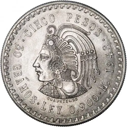 1948 Silver 5 Pesos  Coin Single Mexico obverse