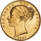 1859 Gold Sovereign Victoria Young Head Shield London aVF gVF Ansell 23427
