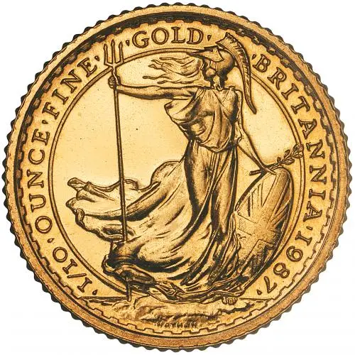 1987 Gold Britannia 0.1 oz Bullion Coin reverse