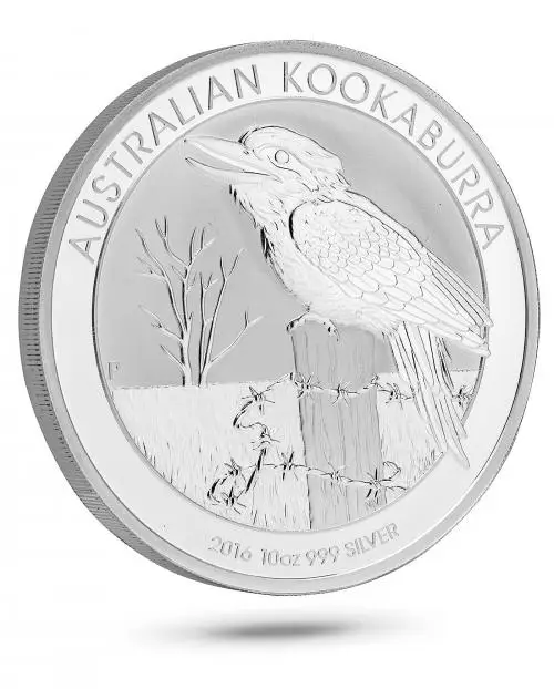 2016 Silver Bullion Ungraded 10 Ounce Kookaburra  Coin Single Australia Perth Mint side view