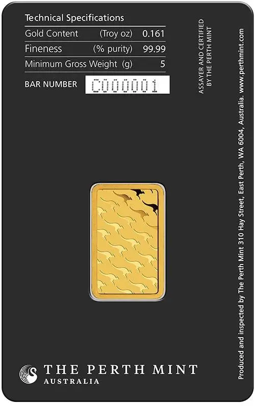 5g Gold Bar Perth Mint Kangaroo New 21723