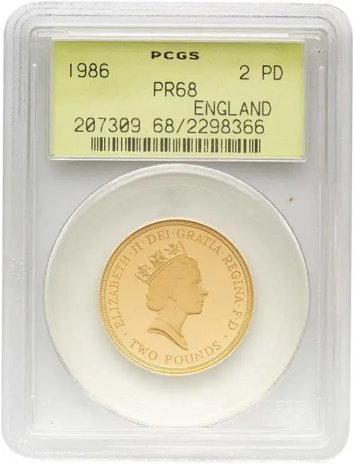 1986 Gold Proof Commonwealth Games Pound Sterling £2  Coin Slabbed Collectable United Kingdom The Royal Mint PR-68 obverse