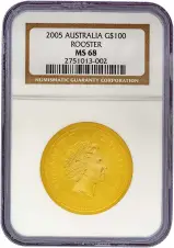 2005 1 oz Gold Lunar Year of the Rooster Perth Mint Bullion Coin NGC MS 68
