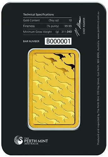 10 oz Gold Bar Perth Mint Kangaroo 21162