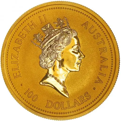 1997 Gold 1 oz Kangaroo Nugget $100 Perth Mint Bullion Coin obverse