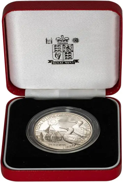 1999 Silver Proof Solar Eclipse £2  Coin Single Alderney display