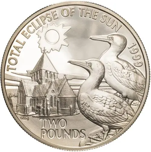 1999 Silver Proof Solar Eclipse £2  Coin Single Alderney reverse