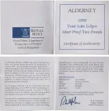1999 Silver Proof Solar Eclipse £2  Coin Single Alderney certificate