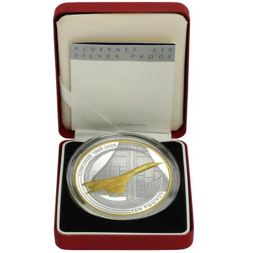2003 Silver Proof Concorde £10  Coin - Alderney box