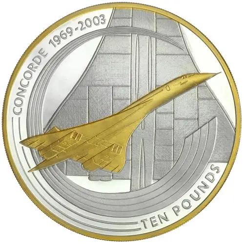 2003 Silver Proof Concorde £10  Coin - Alderney reverse