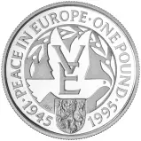 1995 Alderney '50th Anniversary of the end of WWII' £1 Silver Proof Coin With Cert - Pre-Owned