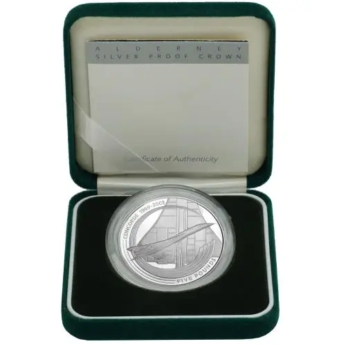 2003 Silver Proof Concorde £5  Coin - Alderney concorde