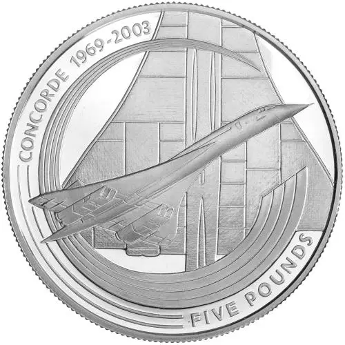 2003 Silver Proof Concorde £5  Coin - Alderney reverse