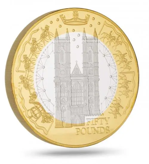 2002 - 2003 Silver Proof 1 Kilogram Golden Jubilee £50 Coin Single Alderney side view