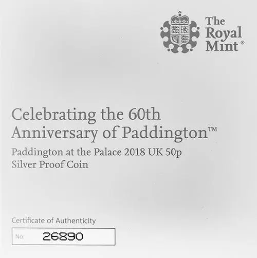 2018 UK Coin 50p Silver Proof Paddington Bear - Buckingham Palace 23667
