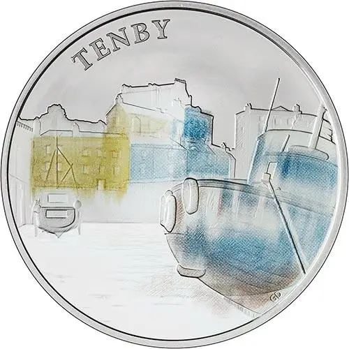 2018 UK Coin £5 / Crown Silver Proof Portraits of Britain - Tenby Harbour 22805