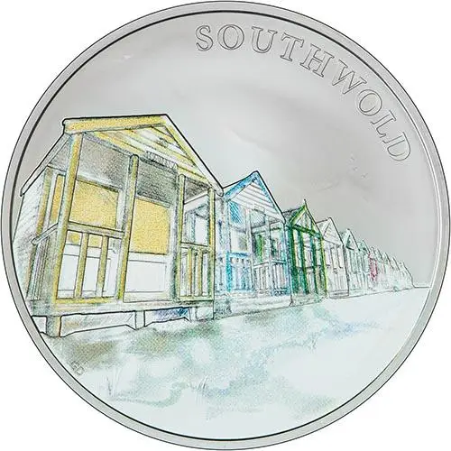 2018 UK Coin £5 / Crown Silver Proof Portraits of Britain - Southwold Beach Huts 21247