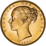 1870 Gold Graded Full Sovereign Victoria Young Head Shield WW In Relief  Coin Single United Kingdom The Royal Mint EF die number 120 obverse