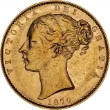1870 Gold Sovereign Victoria Young Head Shield London Obverse