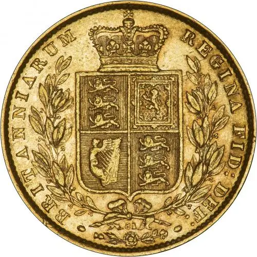 1872 gold full sovereign victoria young head crowned shield reverse William Wyon 