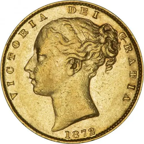 1872 gold full sovereign victoria young head portrait obverse William Wyon 