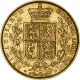 1872 gold full sovereign victoria young head crowned shield reverse William Wyon 