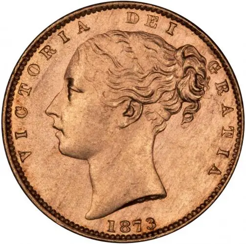 1873 Gold Sovereign Victoria Young Head Shield London Obverse
