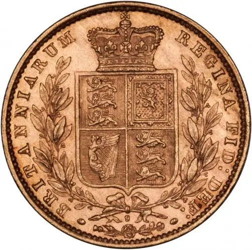 1873 Gold Sovereign Victoria Young Head Shield London Reverse Die Number 9
