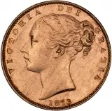 1873 Gold Sovereign Victoria Young Head Shield London Obverse