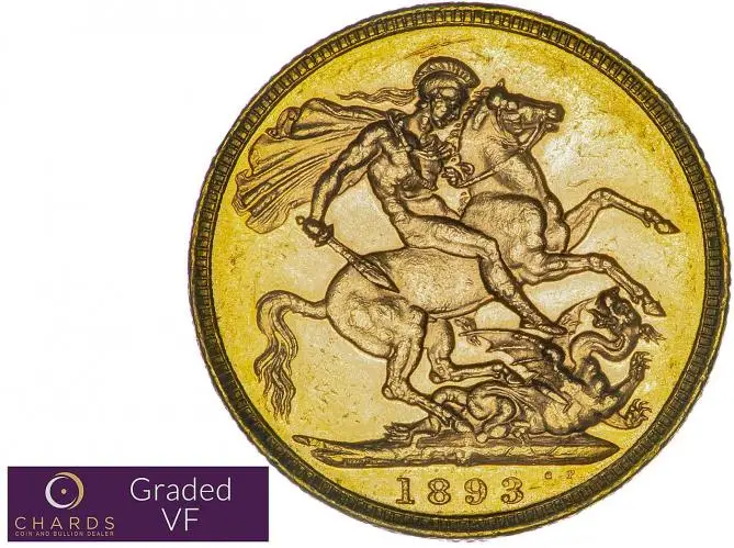 1893 Gold Sovereign Victoria Jubilee Head Melbourne rev VF