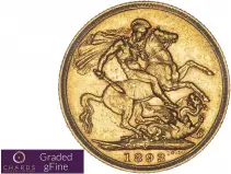 1893 Gold Sovereign Victoria Jubilee Head Melbourne rev gfine