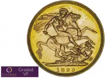 1893 Gold Sovereign Victoria Jubilee Head Melbourne rev VF
