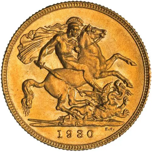 1930 Gold Full Sovereign George V Perth reverse
