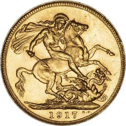 1917 gold full sovereign st george and the dragon reverse by benedetto pistrucci 