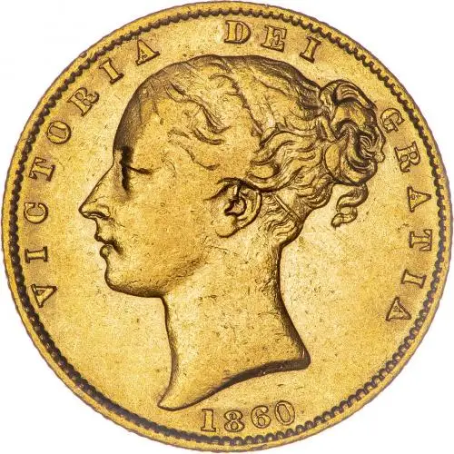 1860 Gold Better Than Bullion Full Sovereign Victoria Young Head Shield  Coin Single Collectable United Kingdom The Royal Mint obv selection 1