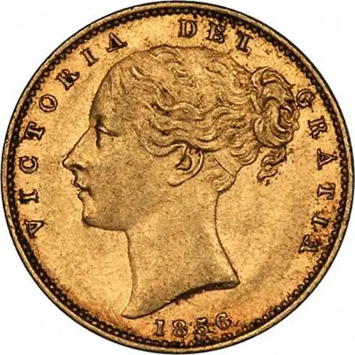1856 Gold Sovereign Victoria Young Head Shield London William Wyon 24826