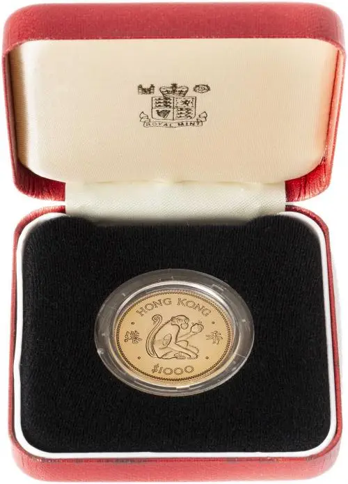 1980 Gold Proof Lunar Year of the Monkey  Coin Single Hong Kong $1000 in box