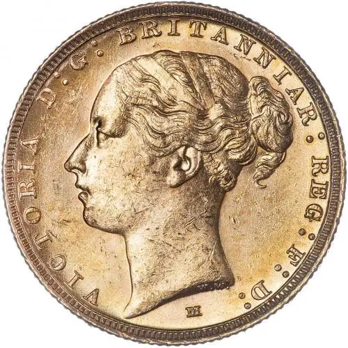 1883 Gold Graded Full Sovereign Victoria Young Head St George WW Complete Coin Single Collectable United Kingdom Melbourne Mint Second Head Small B.P aEF Obverse