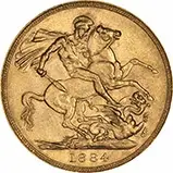 1884 Gold Sovereign Victoria Young Head St George London