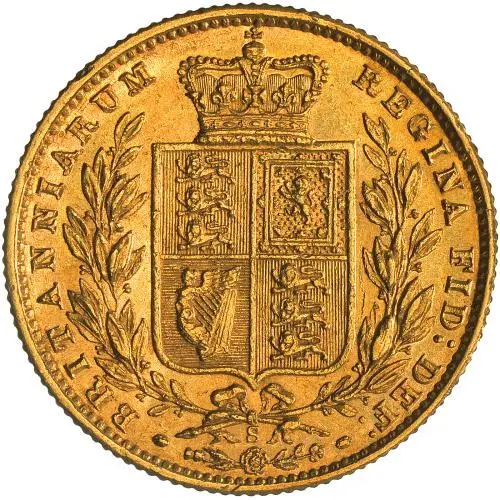 1877 Gold Sovereign Victoria Young Head Shield Sydney reverse