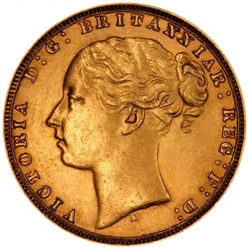 1877 Gold Sovereign Victoria Young Head St George Melbourne 23756