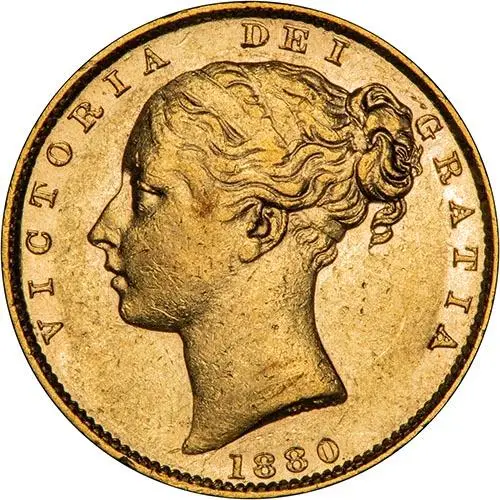 1880 Gold Sovereign Victoria Young Head Shield Sydney 22434