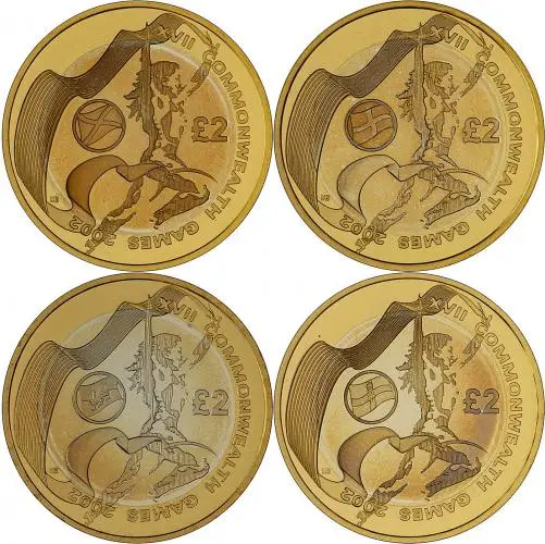 2002 Silver Proof Commonwealth Games £2 Four Coin Set Reverse